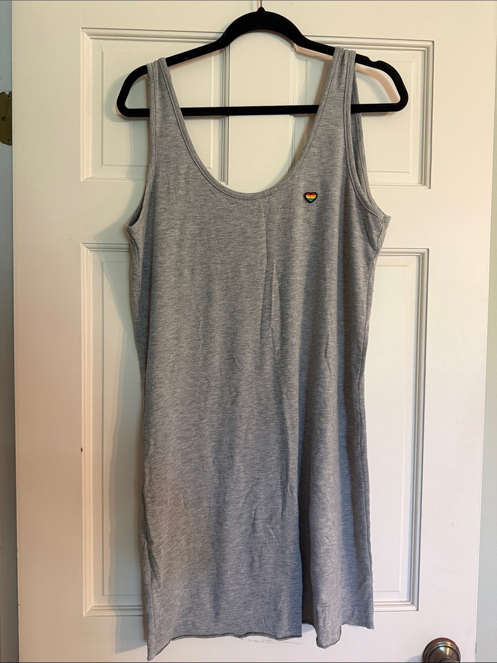 Spiritual Gangster Light Gray Tank Dress with Rainbow Heart Patch